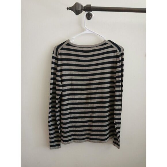Evelyn & Arthur Silk Striped Top Grey Black Preppy Classic Quiet Luxury Medium - Picture 6 of 6